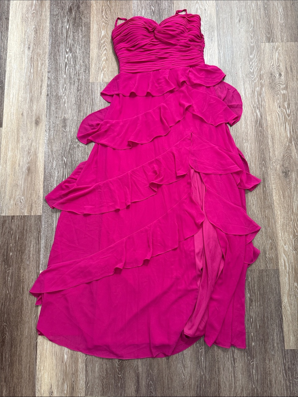 AQUA Fuchsia Chiffon Tiered Ruffle Maxi Dress Formal Gown